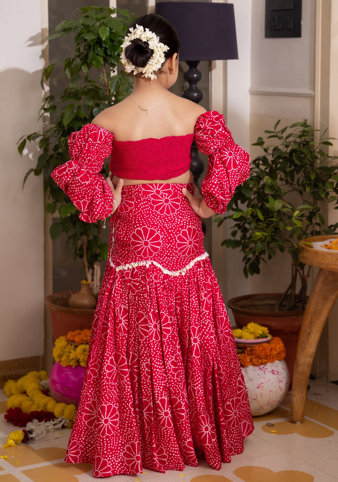 Nayra Pink Bandhani Chanderi Lehenga Set