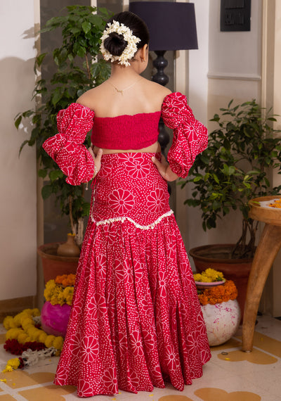 Nayra Pink Bandhani Chanderi Lehenga Set