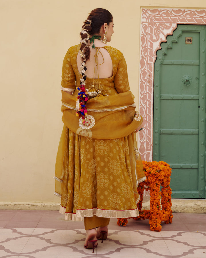 Kashi Mustard Jacquard Suit Set