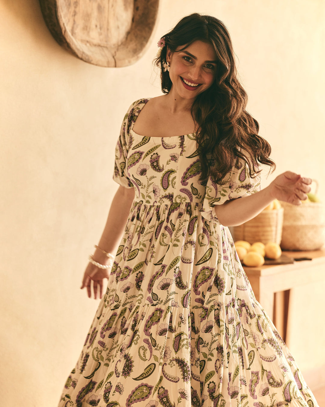 Alya Off White Cotton Printed Dress