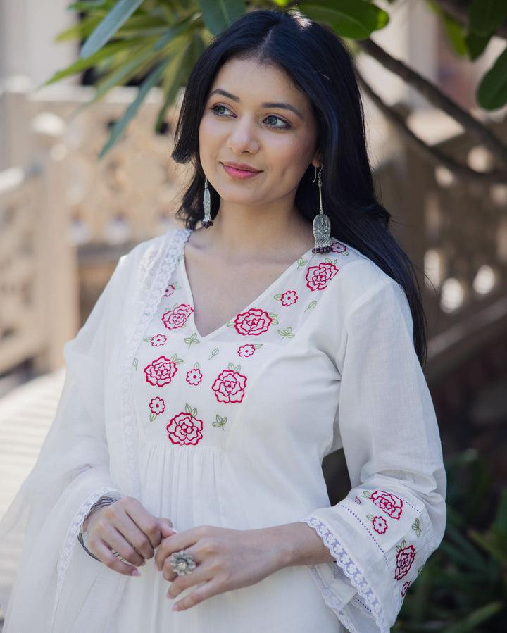 Fairy Dust White Embroidered Cotton Suit Set