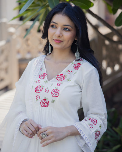 Fairy Dust White Embroidered Cotton Suit Set