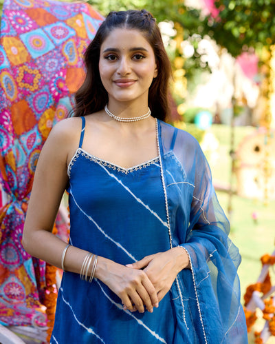 Sneh Blue Leheriya Cotton Suit Set