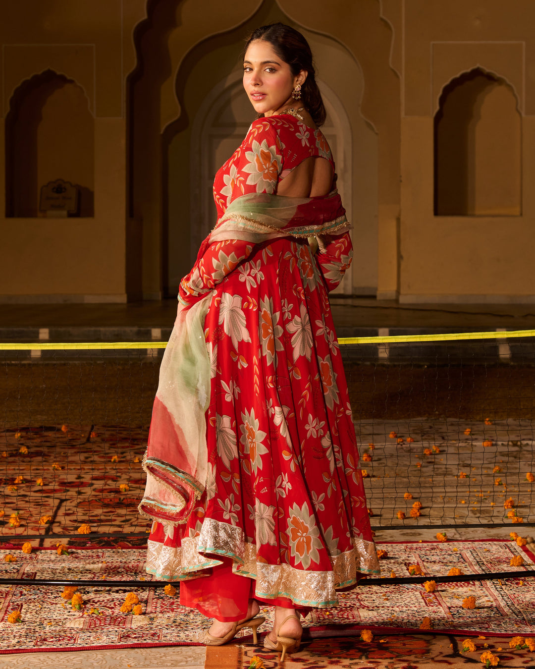 Zeenat Red Printed Georgette Suit Set