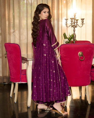 Bhautik Purple Jacquard Suit Set