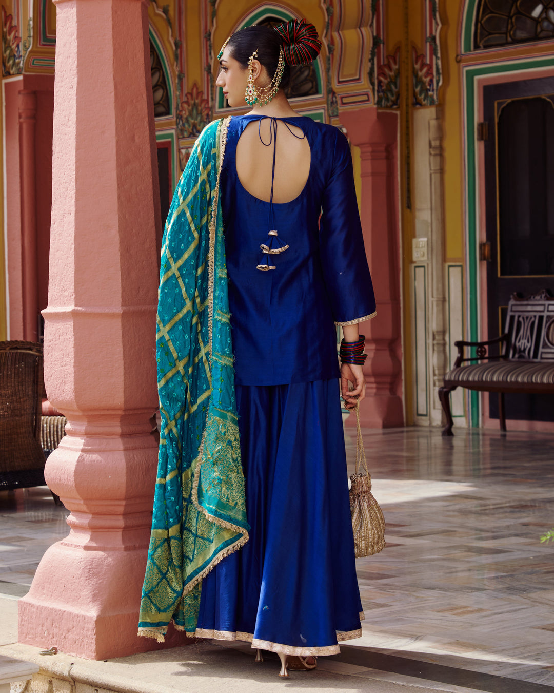 Ishani Blue Embroidered Chanderi Suit Set