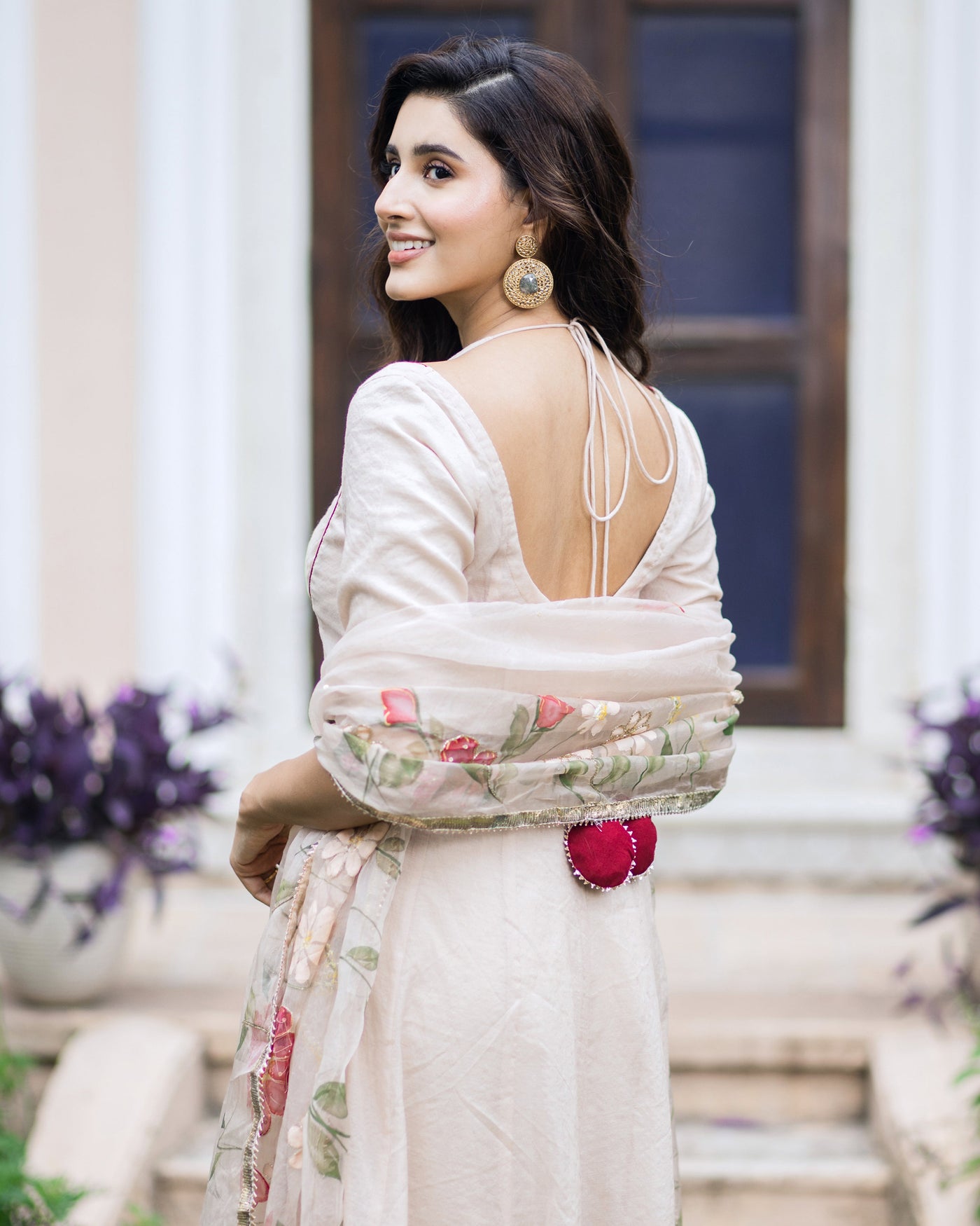 Kamini Beige Handpainted Chanderi Suit Set