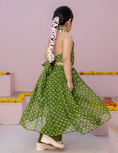 Pihu Green Bandhani Georgette Coord Set