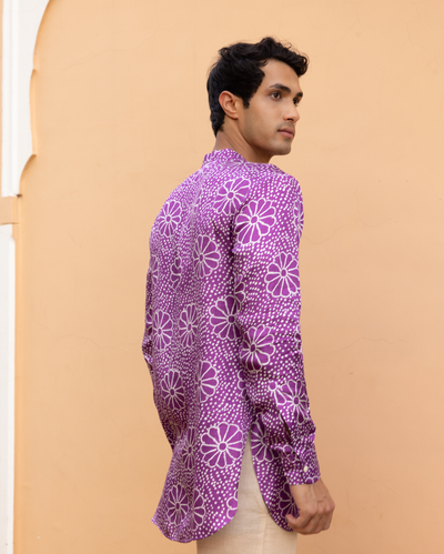 Anvay Purple Bandhani Satin Kurta