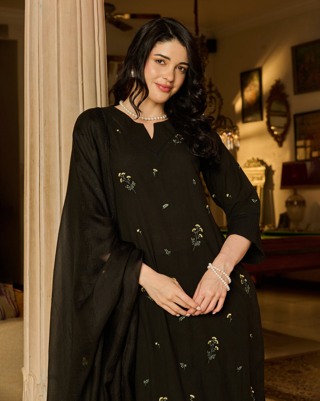 Vayra Black Embroidered Cotton Suit Set