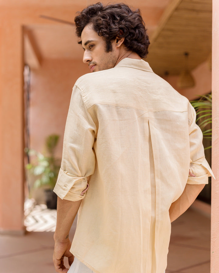 Eryx Off White Cotton Flex Solid Shirt