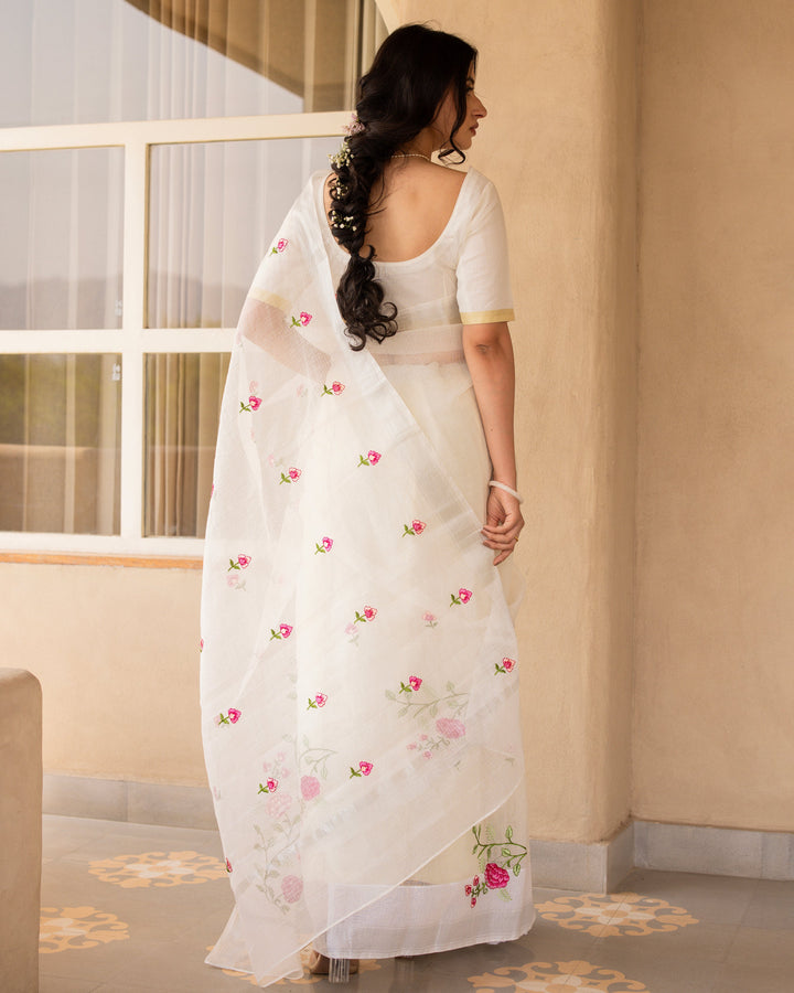 Safed White Doria Embroidered Saree