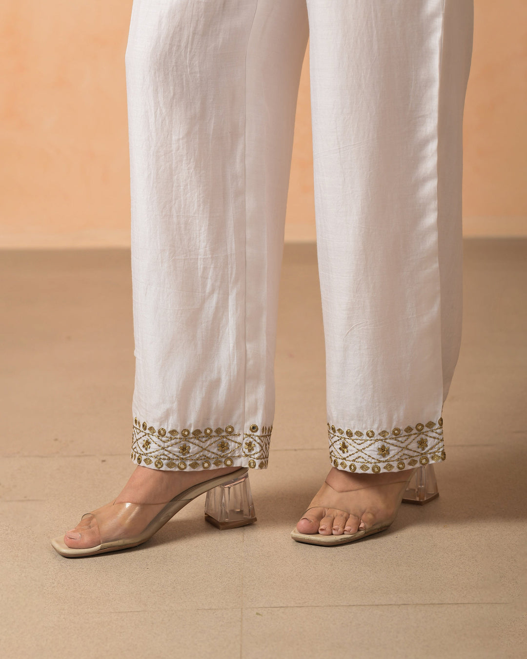 Elsha White Chanderi Embroidered Straight Pants