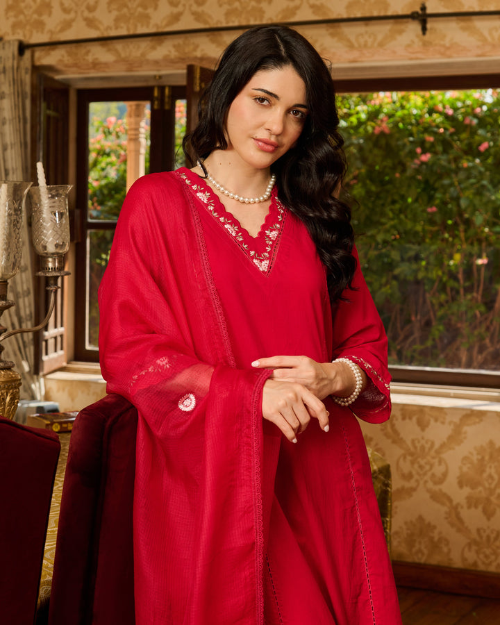 Mistral Pink Embroidered Cotton Suit Set