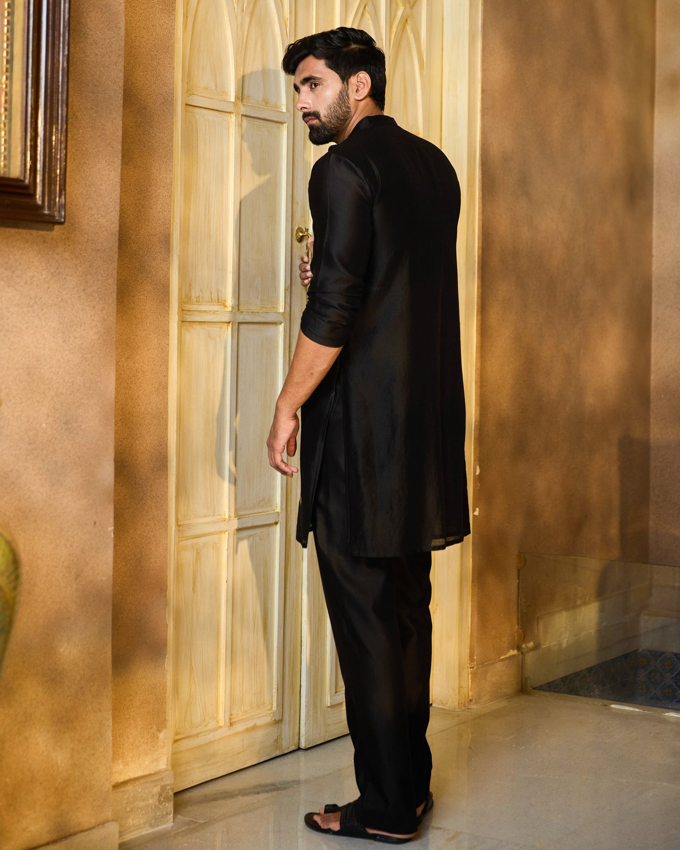 Prithvi Black Embroidered Chanderi Kurta