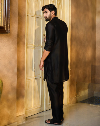 Prithvi Black Embroidered Chanderi Kurta