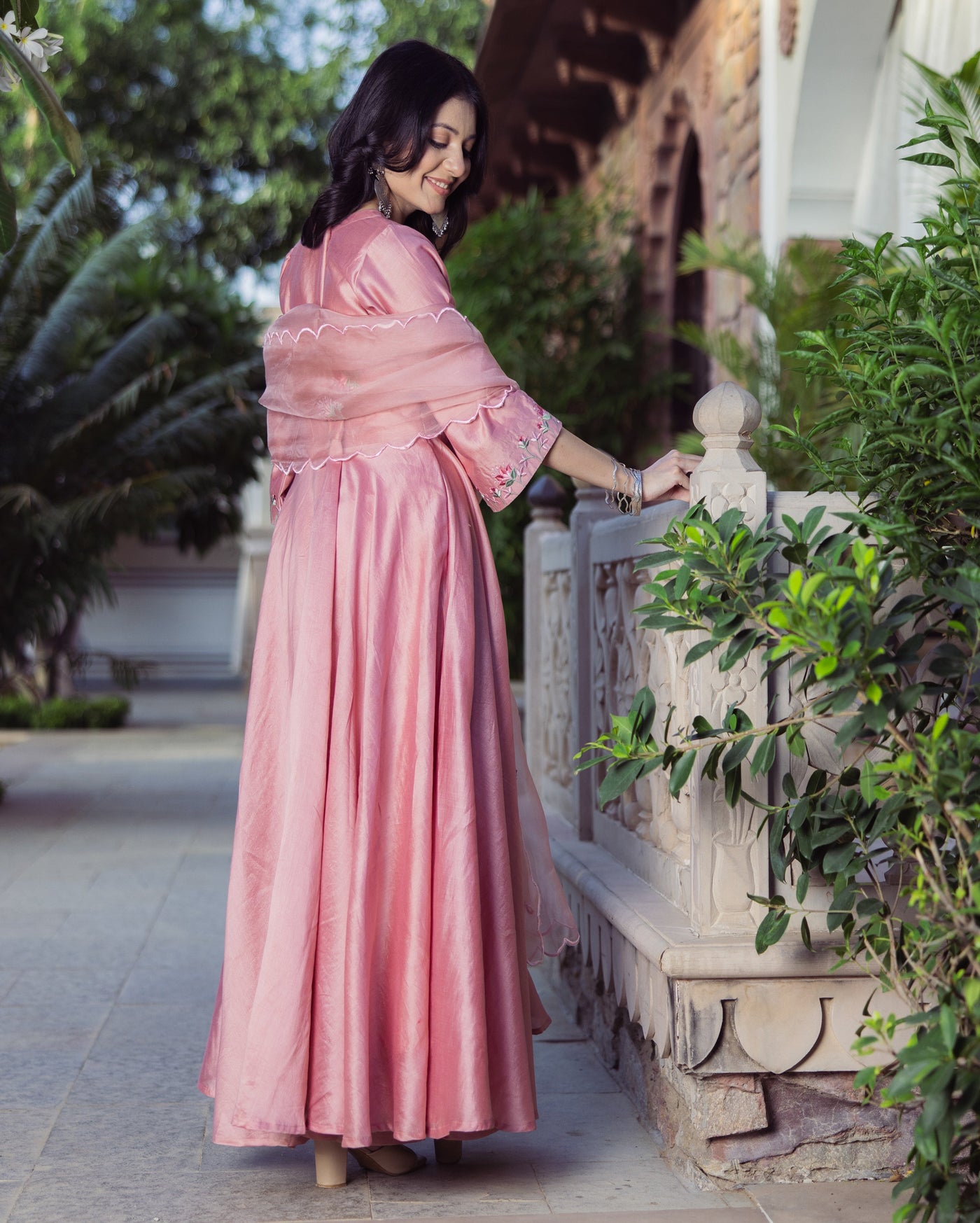 Mallow Mauve Embroidered Chanderi Suit Set