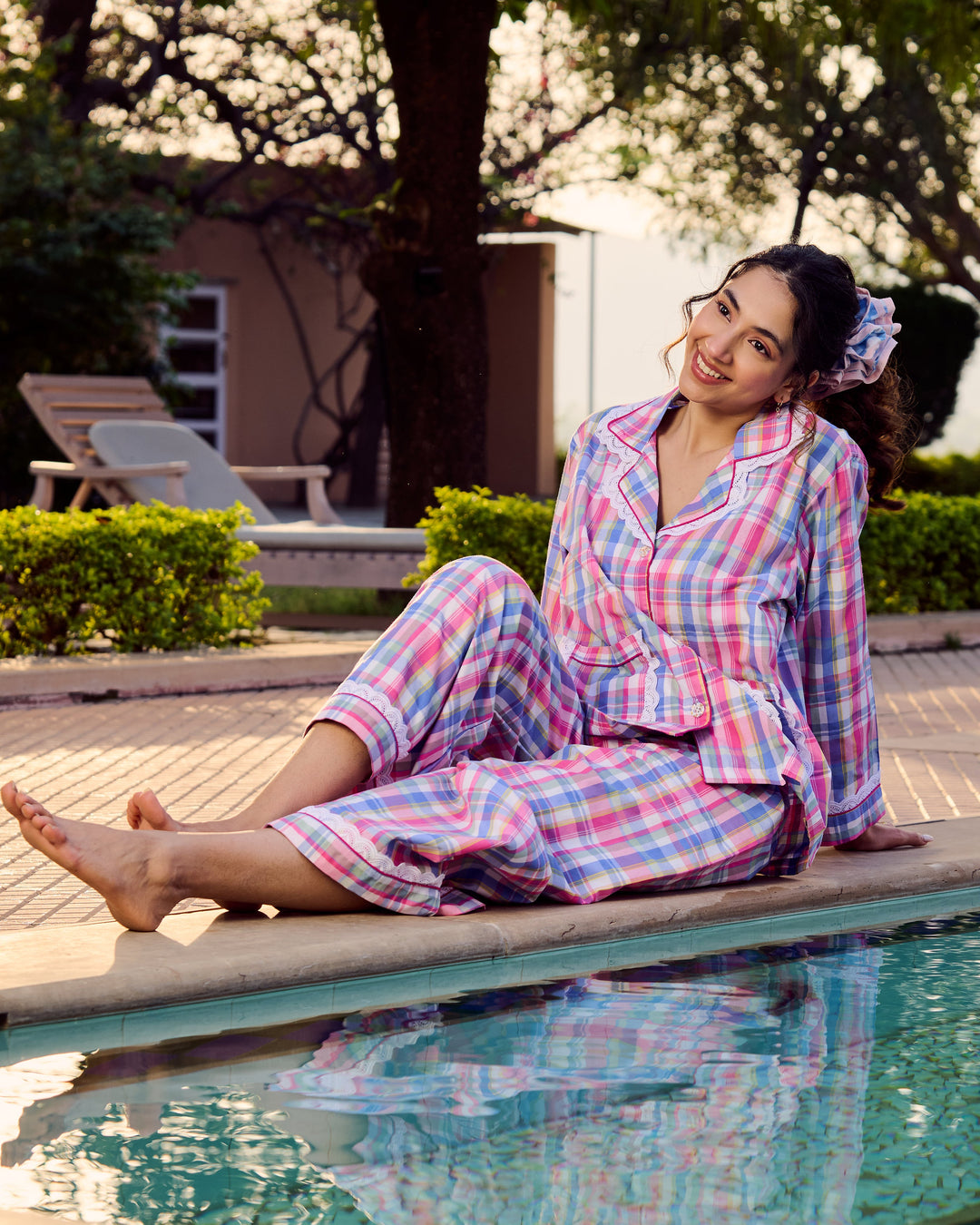 Hana Multi Cotton Checks Loungewear