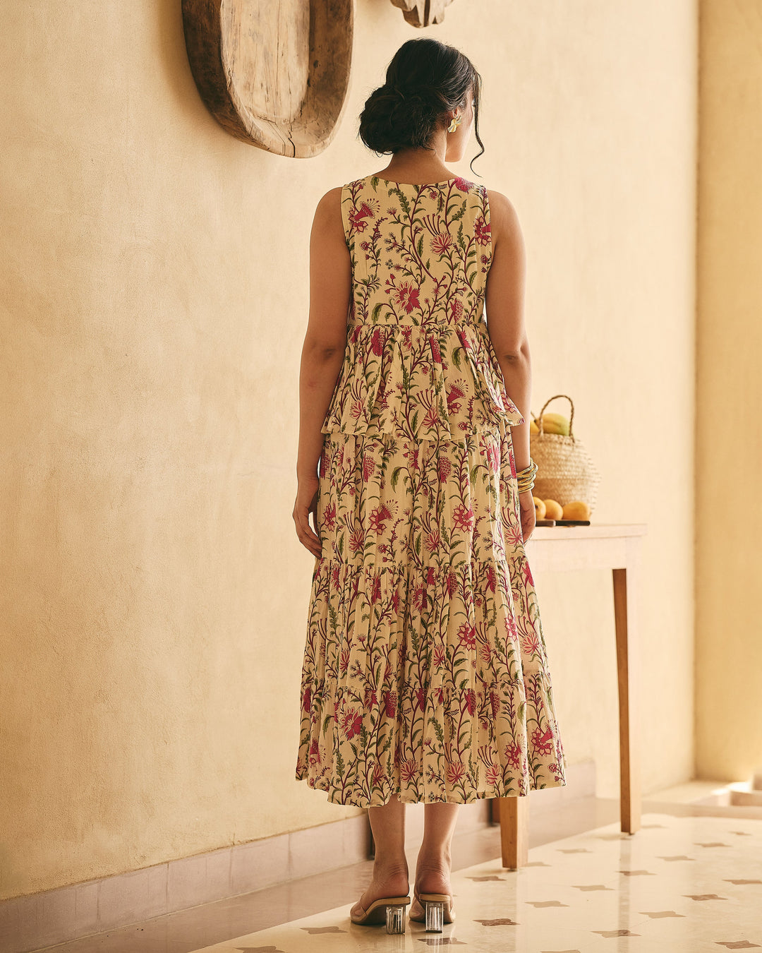 Ramya Beige Cotton Printed Dress