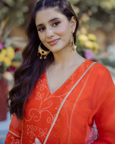 Saumya Orange Bandhani Chanderi Suit Set