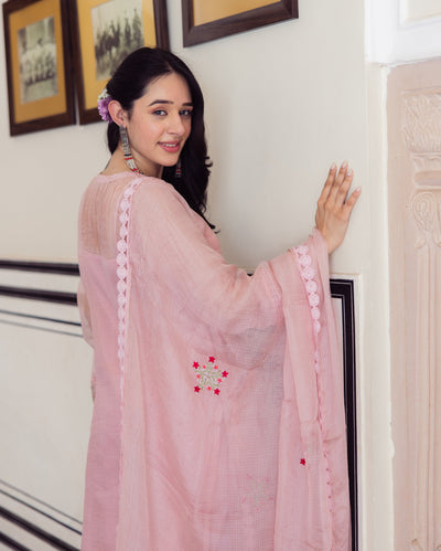 Flashy Pink Embroidered Doria Suit Set