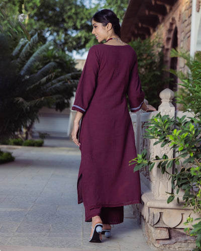 Chic Brown Embroidered Flex Kurta Set