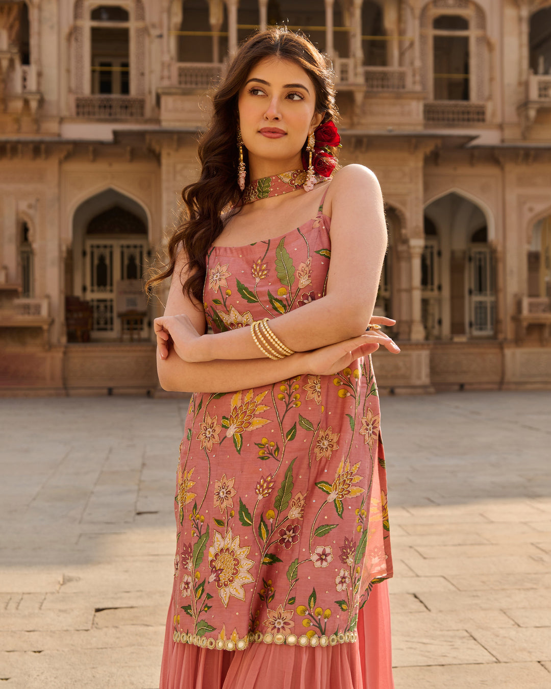 Solis Mauve Printed Chanderi Sharara Set