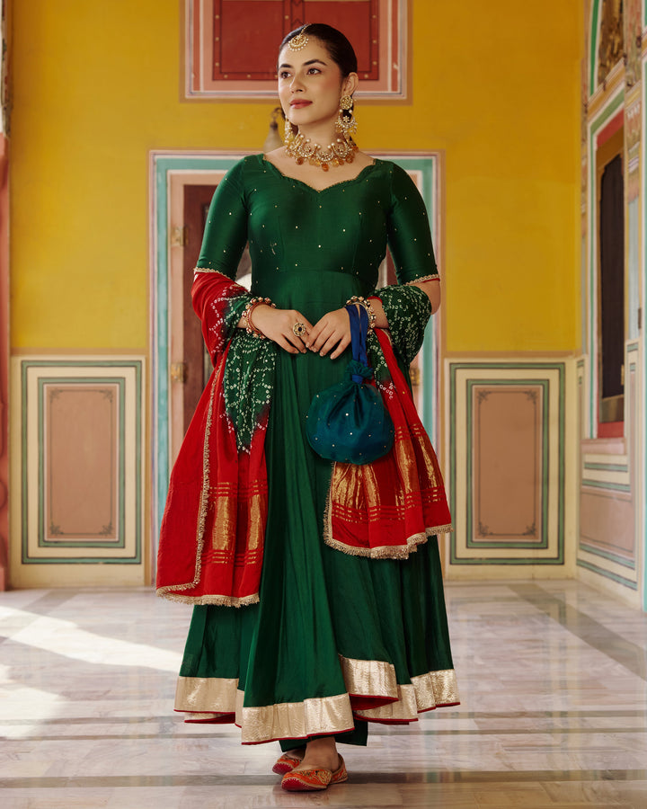 Soma Green Embroidered Chanderi Suit Set