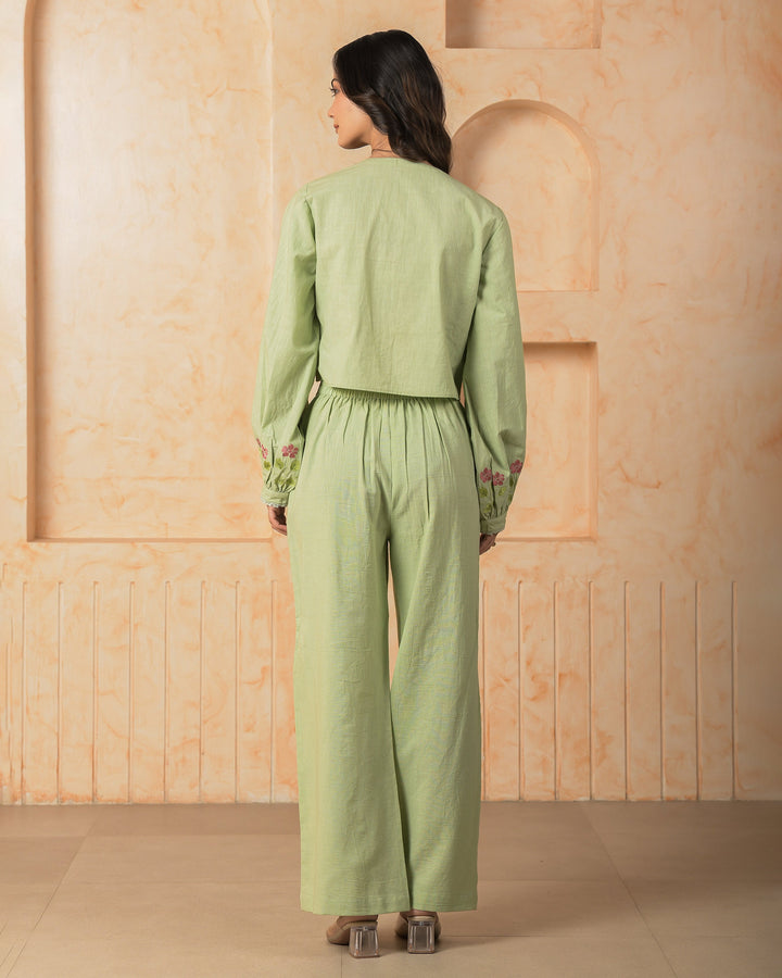 Oriel Green Embroidered Cotton Coord Set