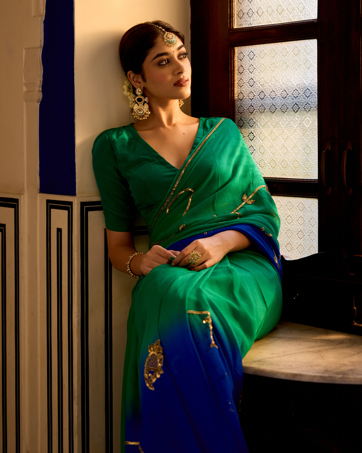 Chahat Green Handcrafted Chiffon Saree