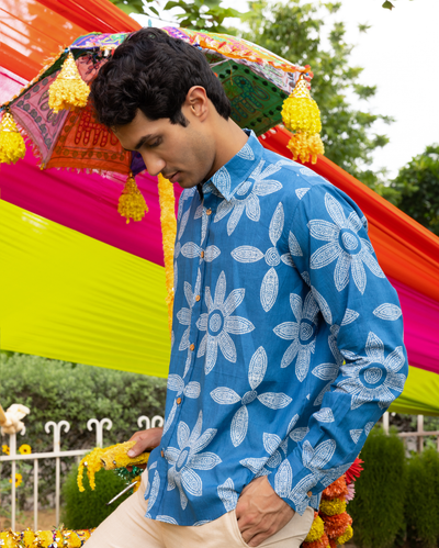 Prithul Blue Bandhani Cotton Shirt