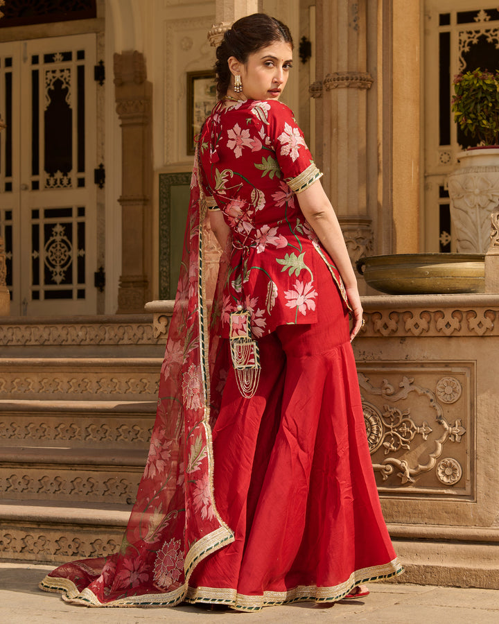 Shaan Maroon Printed Chanderi Sharara Set