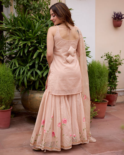 Palash Tan Handpainted Chanderi Sharara Set