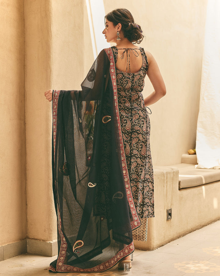 Ivana Black Cotton Printed Suit Set