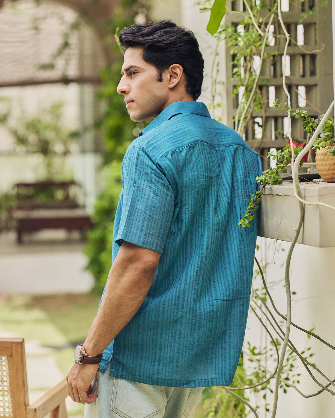 Mohan Teal Cotton Dobby Handpainted Shirt
