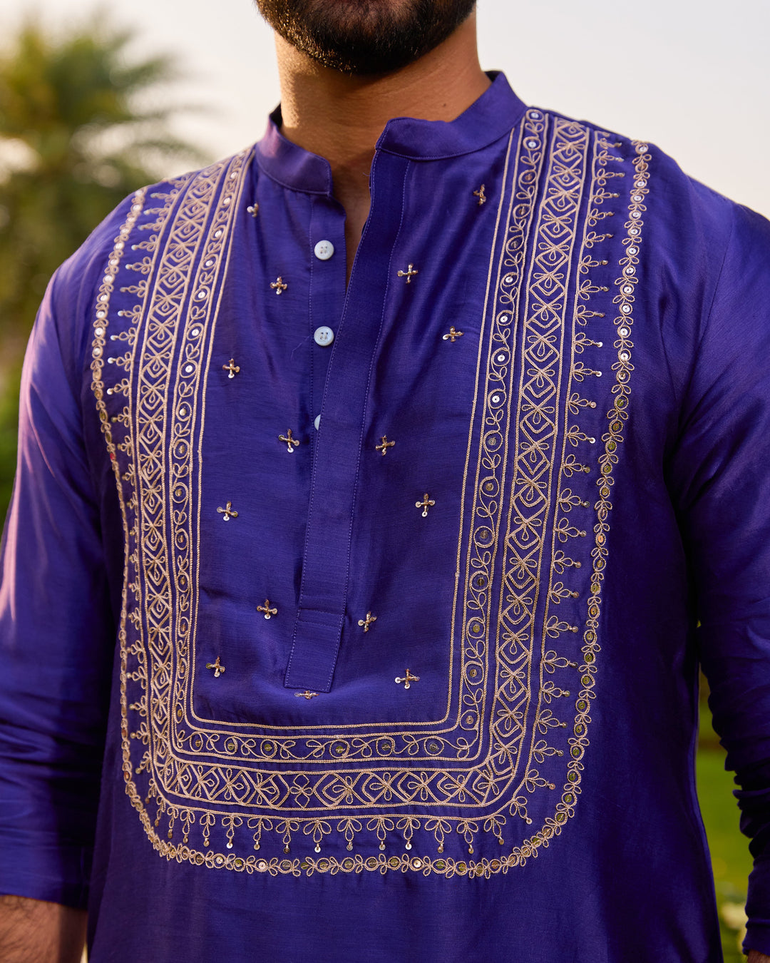 Prabhas Purple Chanderi Embroidered Kurta