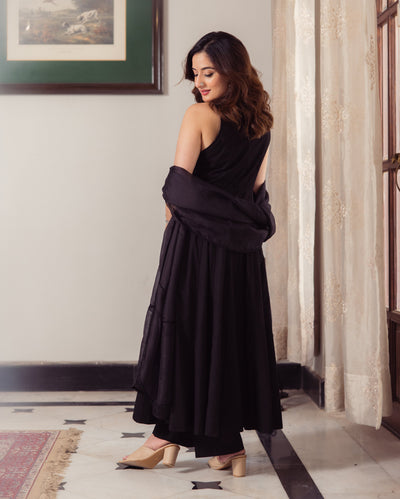 Shadow Black Embroidered Cotton Suit Set