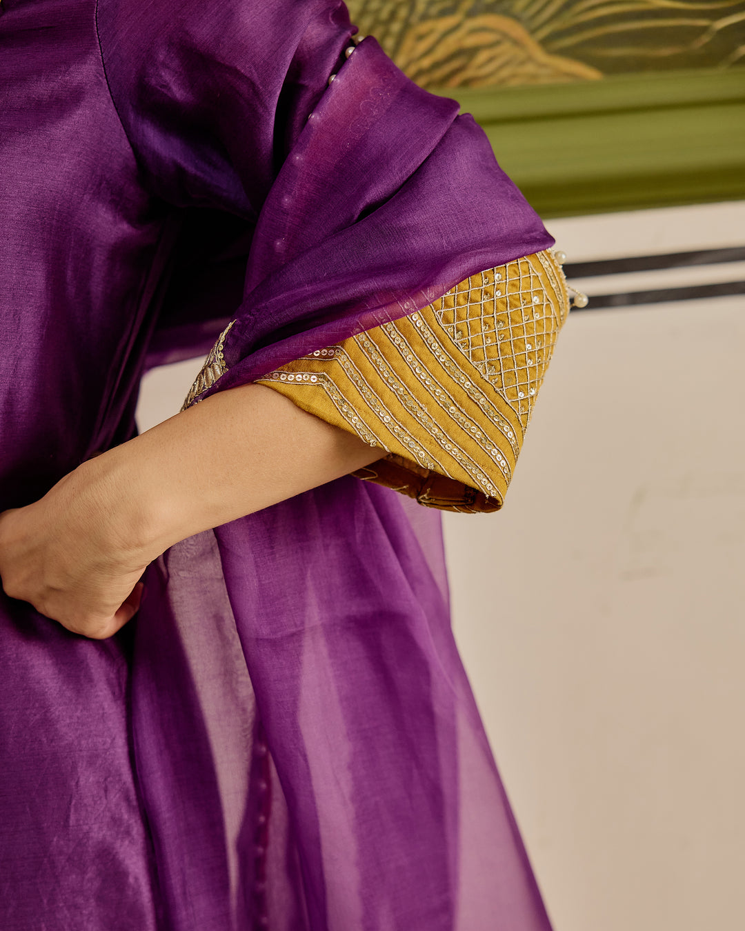 Ambika Purple Embroidered Chanderi Suit Set