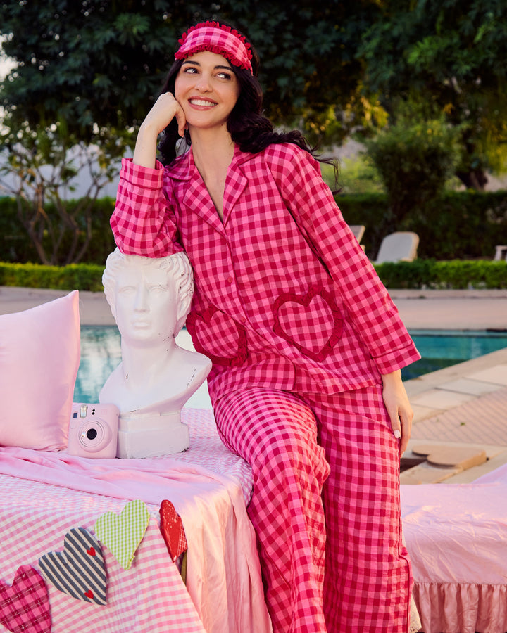 Para Magenta Cotton Checks Loungewear