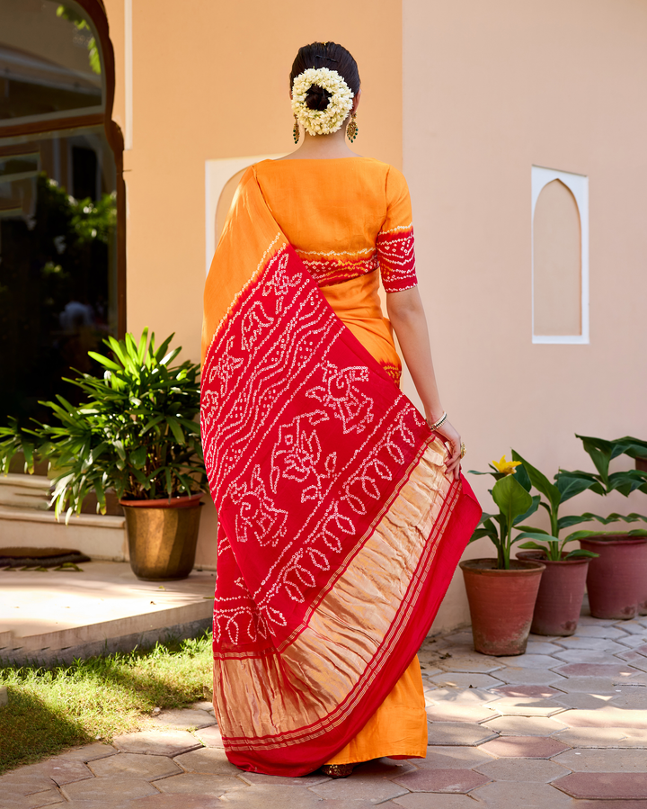 Chandan Yellow Gajji Silk Bandhej Saree