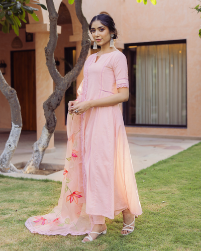 Tide Pink Handpainted Cotton Suit Set