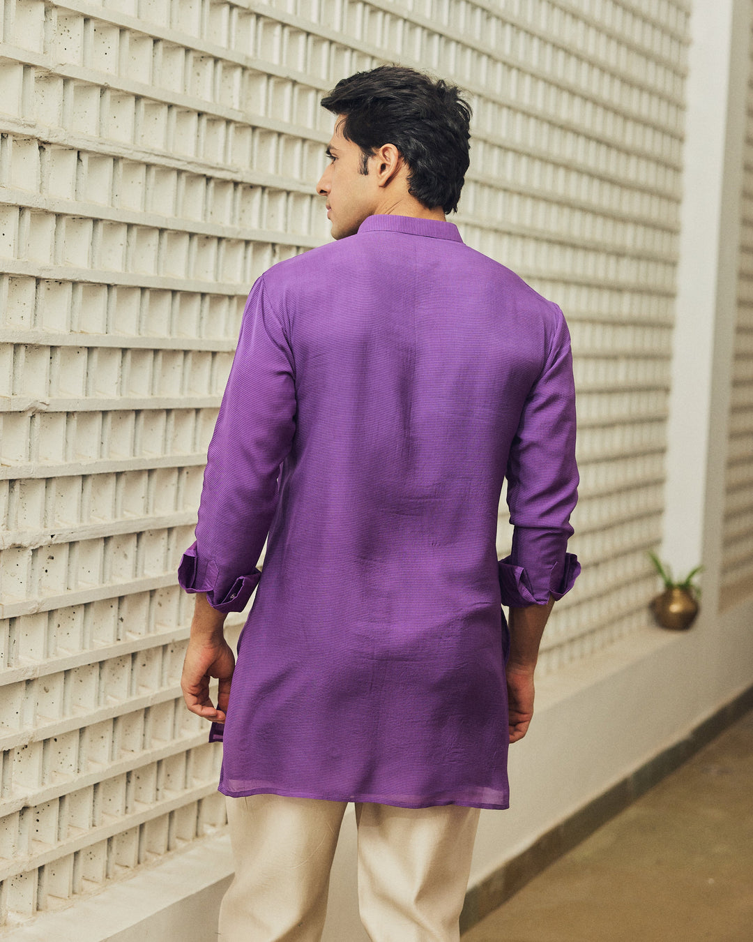 Rudvek Purple Handpainted Tabby Stripes Kurta