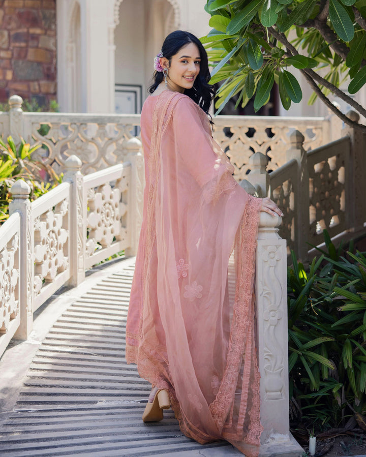 Mary Mauve Embroidered Chanderi Suit Set