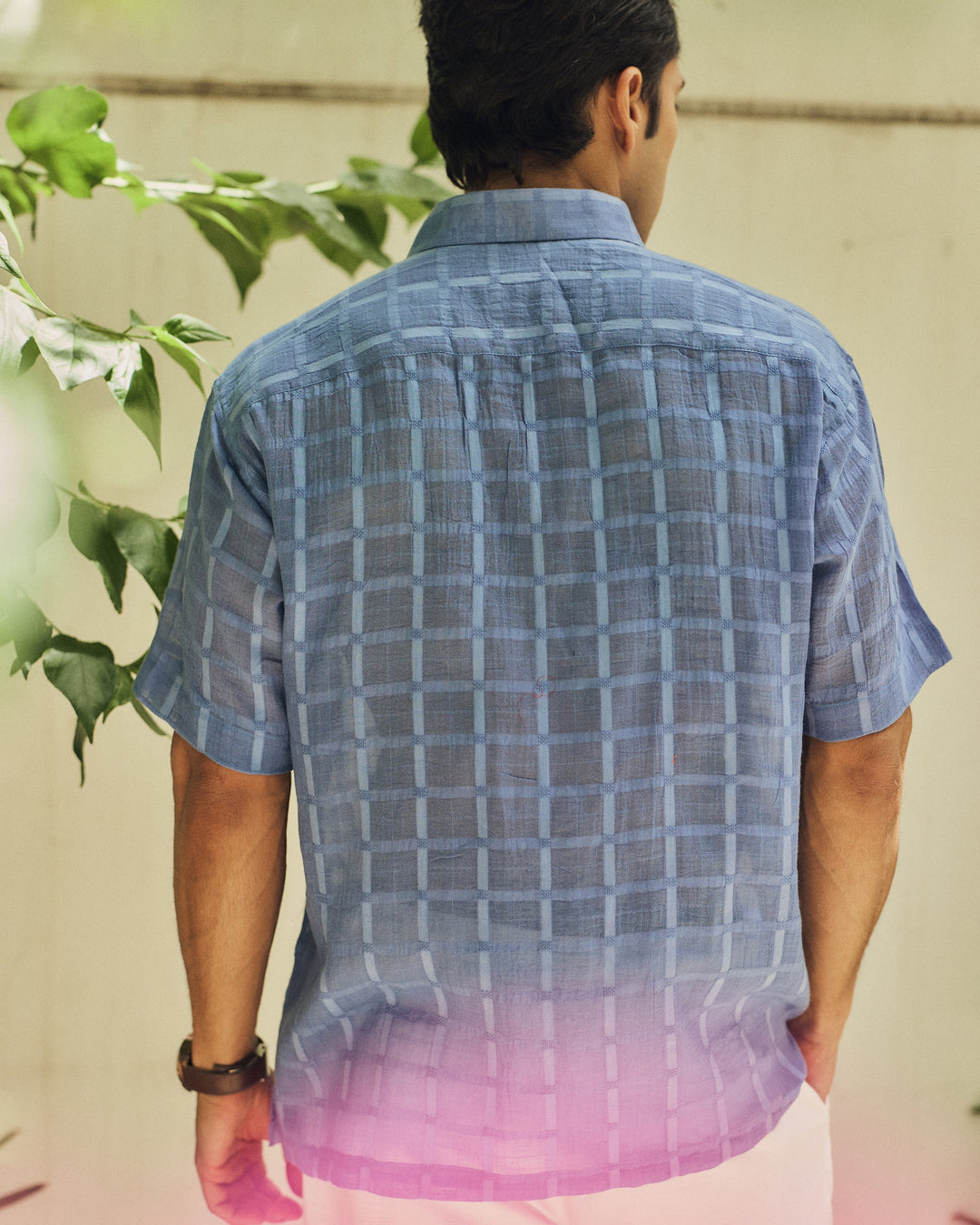 Samay Blue Cotton Dobby Handpainted Shirt