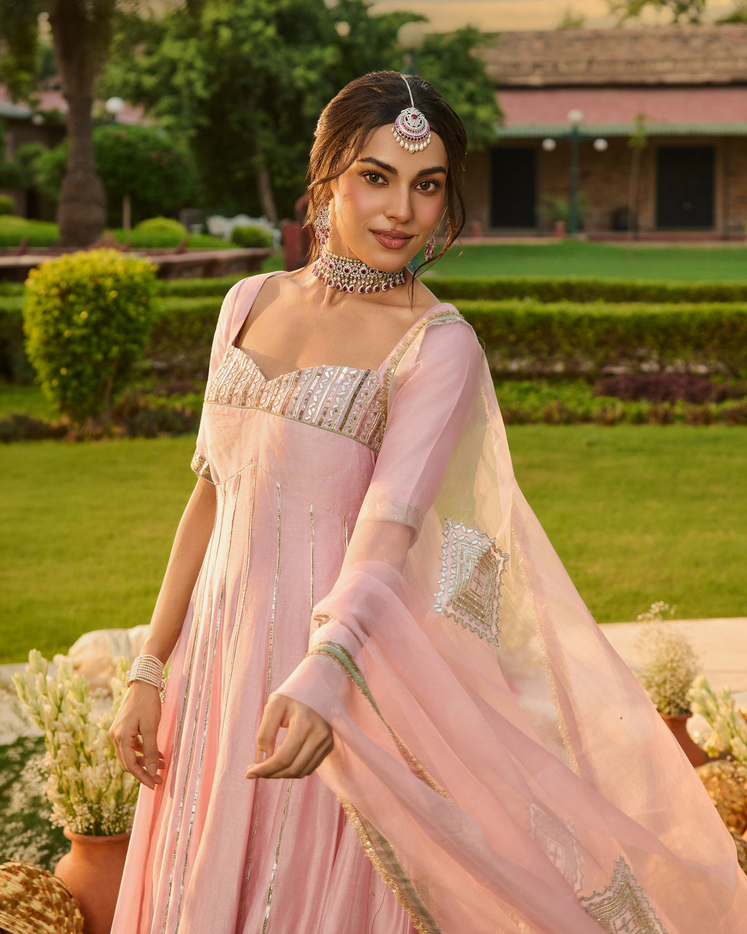 Jyotira Light Pink Embroidered Chanderi Suit Set