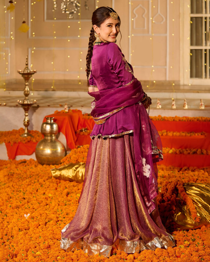 Kamal Purple Solid Satin Lehenga Set