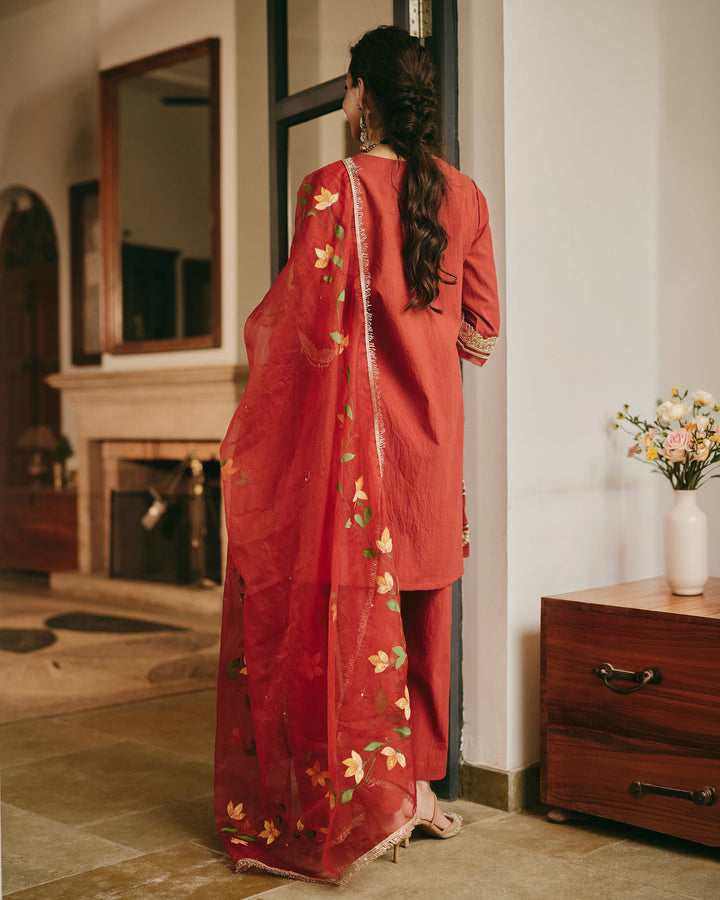 Fit Orange Handpainted Cotton Suit Set