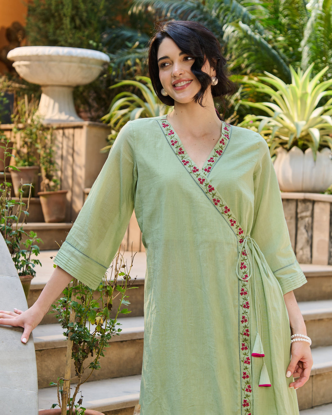 Brisa Green Embroidered Cotton Kurta Set