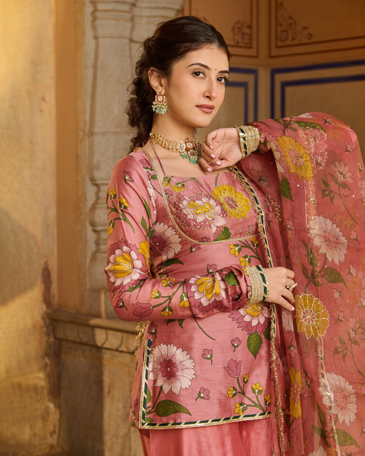 Haya Mauve Printed Chanderi Suit Set