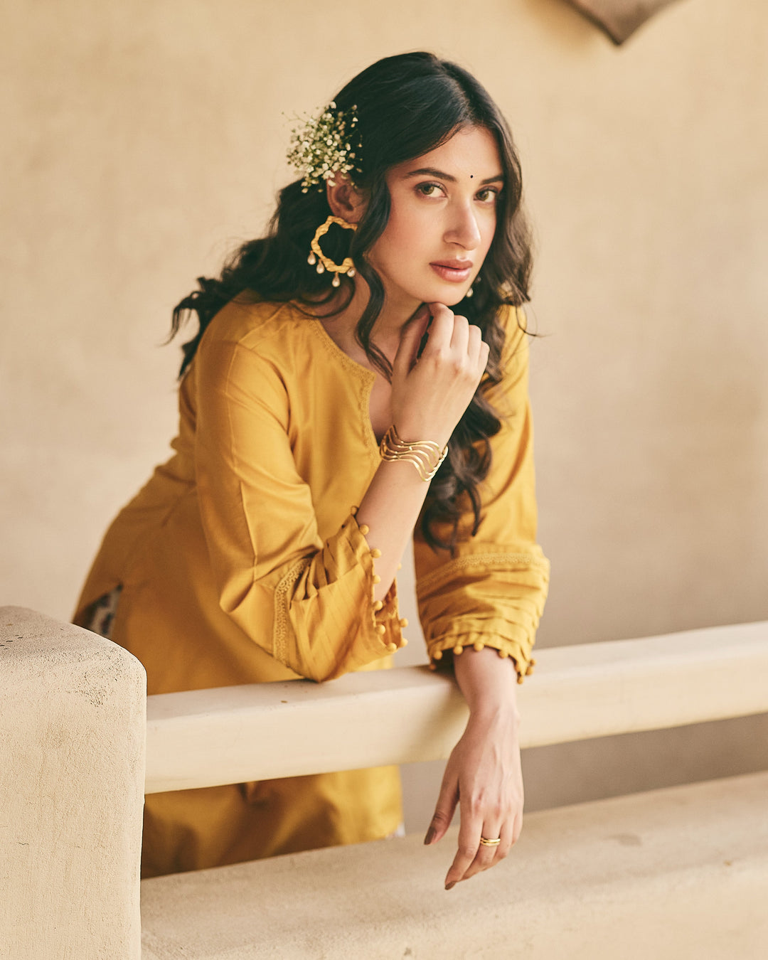 Rama Mustard Cotton Printed Sharara Set